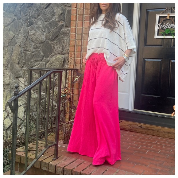 Boho Smocked Waist Wide Leg Pants - Picture 3 of 7
